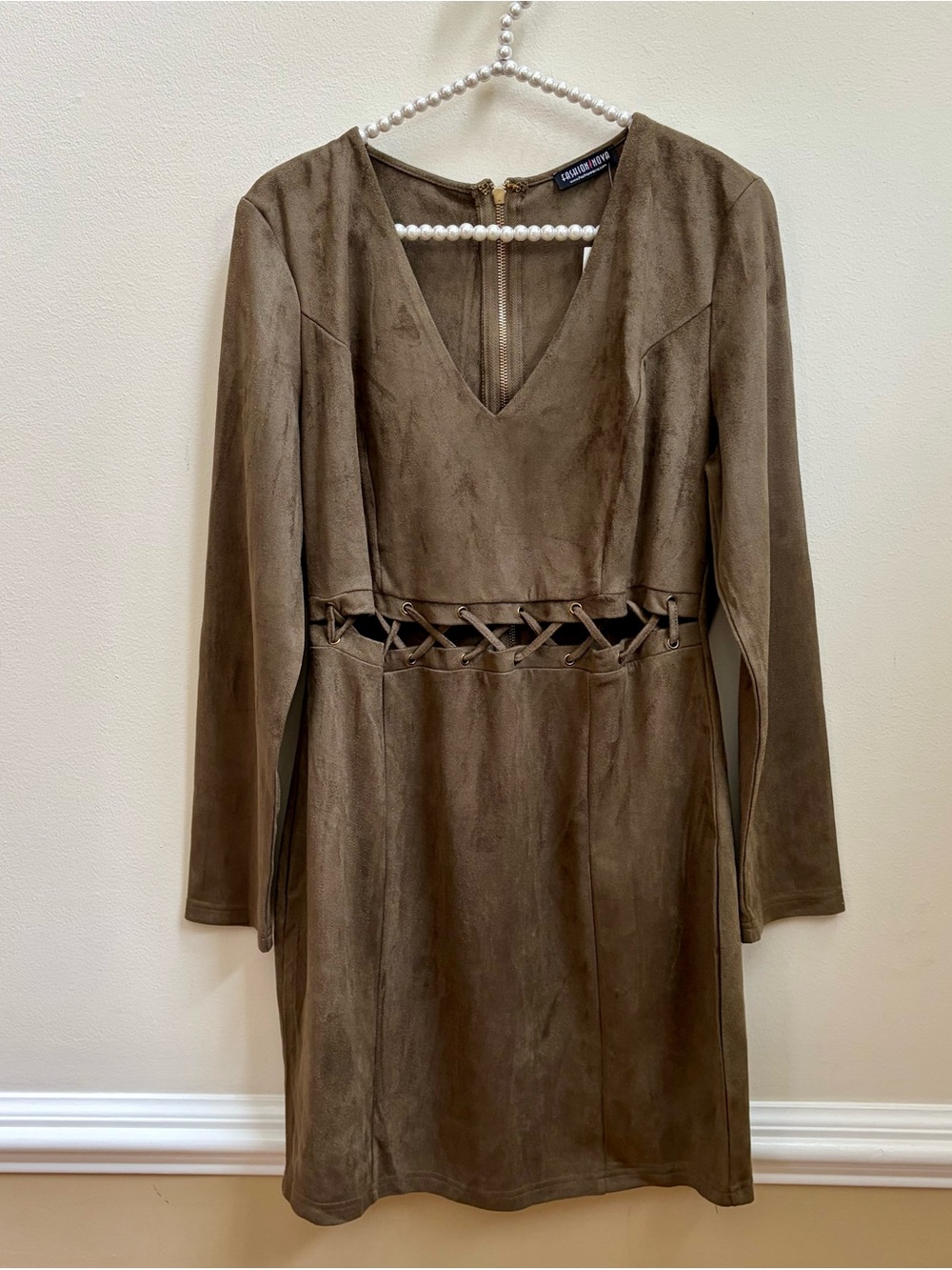 Olive Suede Long Sleeve Mini Dress NWT